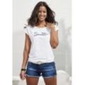 BEACHTIME T-Shirt 'mit Frontdruck "Smile"' weiß Gr. 32/34 für Damen. Rundhals und Print. Bequem. Nachhaltig.