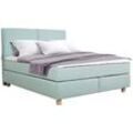 Boxspringbett HOME AFFAIRE "Nele", grün (mint), B:141cm L:210cm, Struktur fein (100% Polyester), Samtvelours (100% Polyester), Komplettbetten, Boxspringbett, inkl. Topper im schlichtem Design