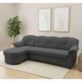 Ecksofa DOMO COLLECTION "Flores Schlafsofa, B/T/H: 233/142/86 cm, L-Form", grau (dunkelgrau), B:231cm H:84cm T:142cm, 100% Polyester, Sofas, wahlweise mit Bettfunktion, wahlweise mit Federkern, auch in Leder