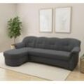 Ecksofa DOMO COLLECTION "Flores Schlafsofa, B/T/H: 233/142/86 cm, L-Form", grau (dunkelgrau), B:231cm H:84cm T:142cm, 100% Polyester, Sofas, wahlweise mit Bettfunktion, wahlweise mit Federkern, auch in Leder