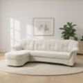 Ecksofa DOMO COLLECTION "Flores Schlafsofa, B/T/H: 233/142/86 cm, L-Form", beige (creme), B:231cm H:84cm T:142cm, 100% Polyester, Sofas, wahlweise mit Bettfunktion, wahlweise mit Federkern, auch in Leder