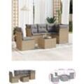 6-tlg. Garten-Sofagarnitur mit Kissen Beige Poly Rattan - Gartenmöbel-Sets - Beige - The Living Store