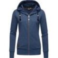 Kapuzensweatjacke RAGWEAR "Paya Intl.", Damen, Gr. XL (42), blau (navy), 50% Baumwolle, 50% Polyester, casual, tailliert hüftbedeckend, hoch geschlossener Ausschnitt, Sweatjacken, sportlicher Damen Kapuzensweater mit Kordeln