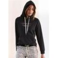 LASCANA Hoodie schwarz Gr. 32/34 für Damen. Mit Print, Bindebänder, Schriftzug. Bequem. Nachhaltig.