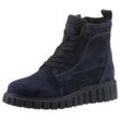 Schnürboots TAMARIS, Damen, Gr. 36, blau (navy), Ziegenleder, unifarben, casual, Schuhe, Keilabsatz, Schnürstiefelette mit zusätzlichem Innenreißverschluss