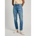 High-waist-Jeans PEPE JEANS "TAPERED JEANS HW" Gr. 28, Länge 30, blau (medium destroy), Damen, Obermaterial: 99% Baumwolle, 1% Elasthan, Jeans