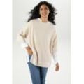 Strickpullover ANISTON SELECTED Gr. 1 (34/36/38), beige (beige meliert, sanftes weiß), Damen, Obermaterial: 50% Viskose, 28% Polyester, 22% Polyamid, gestreift, meliert, Pullover, im lässigen Poncho-Style