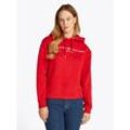 Kapuzensweatshirt TOMMY HILFIGER "MDRN REG CORP LOGO HOODIE", Damen, Gr. XS (34), rot (primary rot), Sweatware, Obermaterial: 63% Baumwolle, 37% Polyester, unifarben, casual, regular fit hüftlang, Langarm Bündchen, Sweatshirts, mit gesticktem Logo-Schriftzug