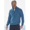 Sweatshirt JOHN DEVIN Gr. S (44/46), blau (petrol), Herren, angeraute Sweatware, Obermaterial: 60% Baumwolle, 40% Polyester, unifarben, Sweatshirts, Troyer mit schwarzem Reißverschluss am Kragen, aus Baumwoll-Mix