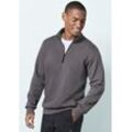 Sweatshirt JOHN DEVIN Gr. S (44/46), grau (dunkelgrau), Herren, angeraute Sweatware, Obermaterial: 60% Baumwolle, 40% Polyester, unifarben, Sweatshirts, Troyer mit schwarzem Reißverschluss am Kragen, aus Baumwoll-Mix