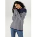 Strickpullover ANISTON SELECTED Gr. 36, blau (marine-offwhite) Damen Pullover mit weiterem Stehkragen Bestseller