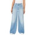 Schlagjeans PEPE JEANS "WIDE LEG JEANS UHW", Damen, Gr. 27, Länge 34, blau (med blau rigid denim), Denim/Jeans, Obermaterial: 100% Baumwolle, casual, weit lang, Jeans