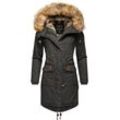 Wintermantel NAVAHOO "Rosinchen", Damen, Gr. S (36), grau (anthrazit), Oberstoff: 100% Baumwolle, Futter: 100% Polyester, Wattierung: 100% Polyester, Ärmelfutter: 100% Polyester, Kunstpelz: 90% Polyacryl, 10% Polyester, casual, tailliert ca. Mitte Oberschenkel, Langarm Ärmel ohne Ärmelschlitz Rippstrickbündchen, Mäntel, stylischer Damen Winter Baumwollparka mit Kunstfell