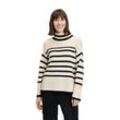 Strickpullover BETTY BARCLAY "Betty Barclay Grobstrick-Pullover mit Streifen", Damen, Gr. 38, beige (patch beige, schwarz), Strick, Obermaterial: 60% Baumwolle, 40% Polyacryl., casual, lässig geschnitten lang, Pullover, Ringel