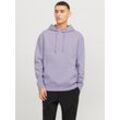 Kapuzensweatshirt JACK & JONES "JJESTAR JJ SWEAT HOOD NOOS", Herren, Gr. S, lila (languid lavender), angeraute Sweatware, Obermaterial: 70% Baumwolle, 30% Polyester, bedruckt, modisch, relaxed fit taillenbedeckt, Rundhals, Langarm Rippbündchen, Sweatshirts, mit Logo Print im 3D Look