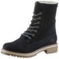 Winterboots TAMARIS, Damen, Gr. 38, blau (navy), Nubukleder, Veloursleder, unifarben, casual, Schuhe, Blockabsatz, Winterstiefelette, Schnürboots mit DUO-TEX-Ausstattung