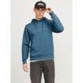 Kapuzensweatshirt JACK & JONES "JJESTAR JJ SWEAT HOOD NOOS", Herren, Gr. XS, blau (oceanview), angeraute Sweatware, Obermaterial: 70% Baumwolle, 30% Polyester, bedruckt, modisch, relaxed fit taillenbedeckt, Rundhals, Langarm Rippbündchen, Sweatshirts, mit Logo Print im 3D Look