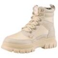 Schnürboots BUFFALO "NOVA COM VEGAN" Gr. 37, beige, Damen, Lederimitat, Textil, Schuhe, Stiefelette, High Top Sneaker, Plateauabsatz, mit Memory Foam