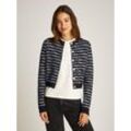 Strickjacke TOMMY JEANS "TJW CRP SCRIPT AOP CARDIGAN", Damen, Gr. M (38), schwarz, Strick, Obermaterial: 95% Baumwolle, 5% Polyamid, gemustert, casual, normal extrakurz, Rundhals, Langarm Rippstrickbündchen, Strickjacken, mit Allover-Label-Muster