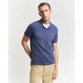 Poloshirt GANT "REG SHIELD SS PIQUE POLO", Herren, Gr. 4XL, blau (schwarz jeans blau), Jersey, Obermaterial: 100% Baumwolle, meliert, casual, regular fit hüftlang, hoch geschlossener Ausschnitt, Kurzarm Bündchen, Shirts, mit Logo und Flachstrickkragen 100% Baumwolle Pique