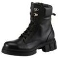 Bikerboots TOMMY HILFIGER "LACE-UP BIKER LEATHER", Damen, Gr. 38, schwarz, Leder, Lederimitat, unifarben, modisch, Schuhe, Blockabsatz, Schnürboots, Stiefelette mit gepolstertem Schaftrand