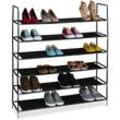 Relaxdays - Schuhregal, 6 Ebenen, hbt: 108x100x28 cm, Metall Schuhablage, Stoff Ablage, Schuhgestell, schwarz/transparent