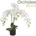 Decovego - Künstliche Blumen Orchidee Orchideen Pflanzen Kunstpflanze Kunstblumen Künstlich Pflanze Weiss Weiß mit Topf Deko 65 cm