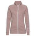 Sweatjacke BENCH. LOUNGEWEAR, Damen, Gr. 32/34, beige (beige, weiß), Jersey, Interlock, Obermaterial: 60% Baumwolle, 40% Polyester, unifarben mit Farbeinsatz, sportlich, bequem hüftbedeckend, ohne Ausschnitt, Langarm Raglanärmel Rippbündchen, Sweatjacken, mit Seitenstreifen und Stehkragen, Loungewear