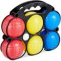 Relaxdays Boccia Spiel, 6 Petanque Kugeln in 3 Farben, Kunststoff, mit Zielkugel & Tragekorb, Boule Set für Kinder, bunt