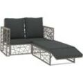 2-tlg. Garten-Lounge-Set mit Auflagen Poly Rattan Grau Vidaxl