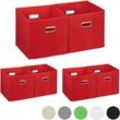 Relaxdays - 6 x Aufbewahrungsbox, Regalkorb ohne Deckel, Faltkiste mit Griff, Regalbox faltbar, Stoffbox quadratisch, 30 cm, rot