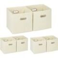 Relaxdays - 6 x Aufbewahrungsbox, Regalkorb ohne Deckel, Faltkiste mit Griff, Regalbox faltbar, Stoffbox quadratisch, 30 cm, beige