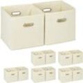 Relaxdays - 12 x Aufbewahrungsbox, Regalkorb ohne Deckel, Faltkiste mit Griff, Regalbox faltbar, Stoffbox quadratisch, 30 cm, beige