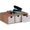 Schubladenbox, Bambus & mdf, Mini Kommode 3 Schubladen, hbt 9 x 26 x 18 cm, Schreibtisch Organizer, natur/weiß - Relaxdays