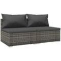 2-tlg. Garten-Lounge-Set mit Kissen Poly Rattan Grau Vidaxl