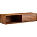 FineBuy Lowboard Hängend Sheesham Massivholz 108x25x34 cm TV-Schrank Braun, Design Fernsehtisch mit Stauraum, Fernsehschrank Wand Modern, TV-Kommode