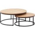 Finebuy - Couchtisch 2er Set Holz / Metall Sofatisch Rund Eiche Modern, Design Beistelltisch 2-teilig, Runde Wohnzimmertische, Holztisch Satztische