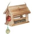 Vogelfutterhaus, geflammtes Design, fsc Zertifikat, HxBxT: 24x31x20 cm, wetterfeste Vogelfutterstation, natur - Relaxdays