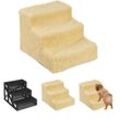 Relaxdays Hundetreppe 3 Stufen, kleine & große Hunde, Bett & Couch, Stoffbezug, Tiertreppe innen, HBT 30x35x45 cm, beige