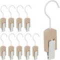 10 x Stiefelhaken, Eisen & Holz, Klemmhaken zum Aufhängen, Stiefelhalter, gummierte Clips, Haken mit Klammer, weiß/natur