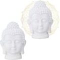 Relaxdays - 2 x Buddha Kopf, Kunststoff, Buddha-Figur, hbt: 17x12x10 cm, Zen-Deko für Wohnzimmer & Bad, Feng Shui Deko, weiß