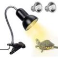 Schildkröten-Wärmelampe, 2 UVA-UVB-Lampen, 25 w, Reptilien-Wärmelampe mit Ständer, Terrarienlampe mit 360°-Schwenkklemme, Schildkrötenbeleuchtung für