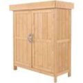 Outsunny Gartenschrank Geräteschrank Geräteschuppen mit Doppeltür, Gerätehaus mit 2 Fächern wetterfest Tannenholz Natur 74 x 43 x 88cm