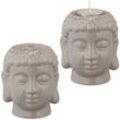 2 x Buddha Teelichthalter, Keramik, Buddha-Kopf für Teelicht, Zen-Deko für Wohnzimmer & Bad, Feng Shui Deko, grau