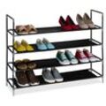 Relaxdays Schuhregal, 4 Ebenen, HBT: 75x100x28 cm, Metall Schuhablage, Stoff Ablage, Schuhgestell, schwarz/transparent