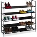 Relaxdays - Schuhregal, 5 Ebenen, hbt: 91x100x28 cm, Metall Schuhablage, Stoff Ablage, Schuhgestell, schwarz/transparent