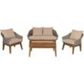 [NEUWERTIG] Gartengarnitur HHG-222, Garten-/Lounge-Set Sofa Sitzgruppe, Poly-Rattan Holz Akazie grau, Kissen beige