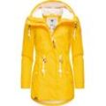 Regenmantel RAGWEAR "Monadis Rainy Intl.", Damen, Gr. XL (42), gelb, Obermaterial: 100% Polyester, Futter: 100% Polyester, sportlich, figurbetont Po-bedeckend, hoch geschlossener Ausschnitt, Langarm mit Knopf,verstellbar normaler Saum mit Druckknopf, Mäntel, modischer Regenparka mit kuschligem Innenfutter