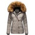 Winterjacke NAVAHOO "Zoja" Gr. S (36), grau (kieselgrau) Damen Jacken stylische Steppjacke mit Kunstpelz Kapuze