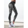 Leggings LASCANA ACTIVE "Splash" Gr. 32/34, N-Gr, weiß (schwarz, marmoriert, weiß), Damen, Obermaterial: 85% Polyester, 15% Elasthan, gemustert, Hosen 5-Pocket-Hose, Sporthose mit Allover Muster